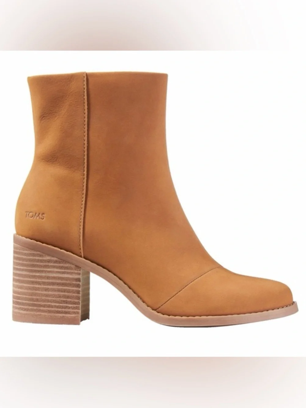TOMS Tan Leather Block Heel Ankle Boot